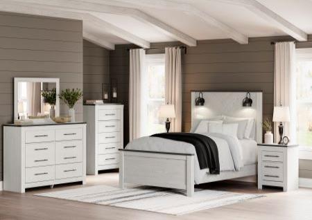 Schoenberg WHITE WASH QUEEN BED, DRESSER, MIRRO, CHEST, AND NIGHTSTAND