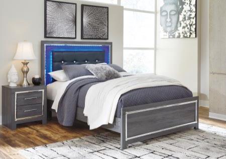 GRAY FINISH WITH CHROME ACCENTS QUEEN BED WITH LIGHTS