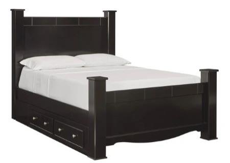 BLACK QUEEN POSTER BED WITH 2 UNDERBED UNITS