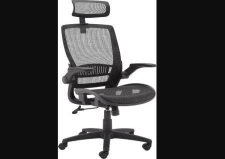 HIGH-BACK MESH CHAIR WITH FLIP UP ARMS AND HEADREST