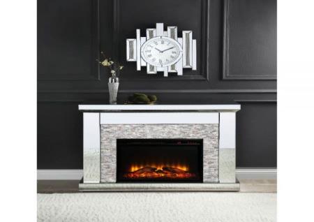 MIRRORED FIREPLACE WITH STONE LOOK