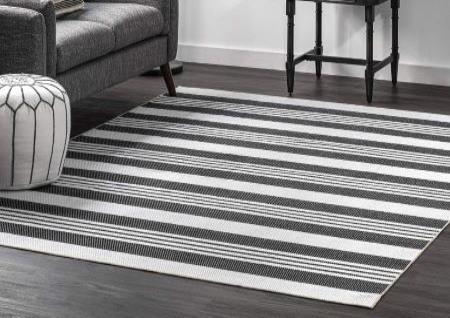 5*8 FOOT GRAY MULTICOLORED STRIPED AREA RUG - MACHINE WASHABLE