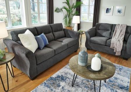 MIRAVEL GUNMETAL GRAY SOFA AND LOVESEAT