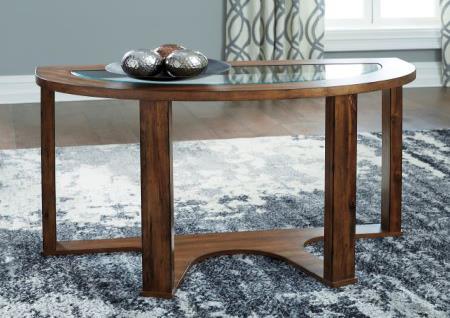 BROWN WITH GLASS SOFA TABLE