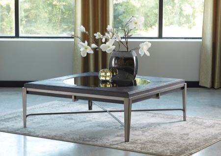 GRAY WITH GLASS INSERT COCKTAIL AND END TABLE